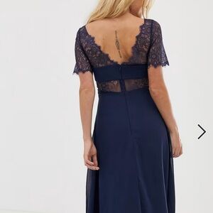 ASOS Navy Blue Maxi Formal Evening Prom Gown Lace Cutout UK 8 US 4 Worn Once